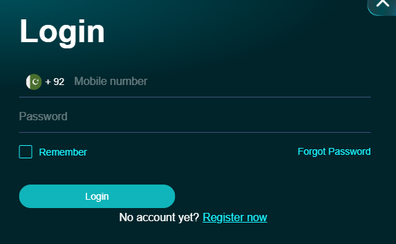 PKCasino mobile login screen